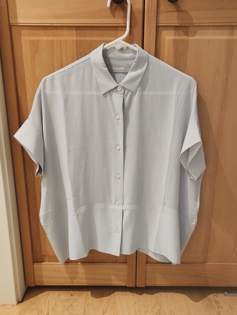 Everlane Boxy Shirt Washable Silk Size 00 Light Blue Gray
